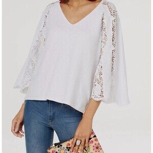 Boho-Chic Fairy Feminine Romantic White Lace Detail Knit Top by I.N.C. Large